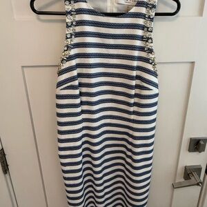 Trina Turk Navy and White Striped Mini Dress